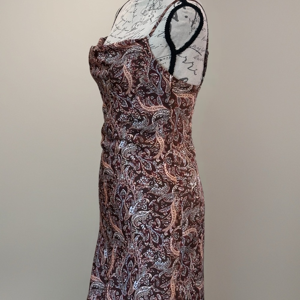 Hollister Brown Satin Paisley Mini Dress NWOT Sz XS Y2K - Picture 3 of 8